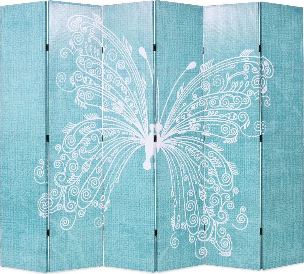 vidaXL Składany parawan, 228 x 170 cm, niebieski z motylem