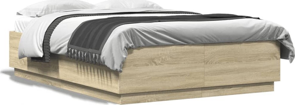 vidaXL vidaXL Rama łóżka z LED, dąb sonoma, 120x200 cm