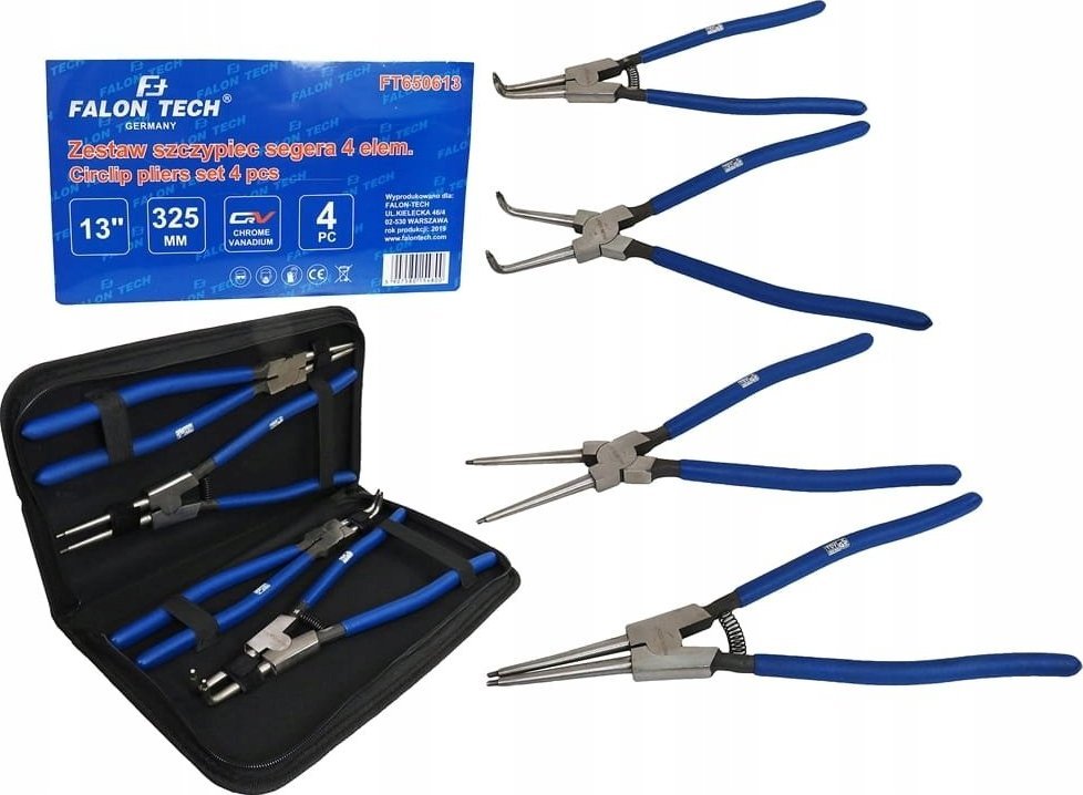 Falon-Tech SZCZYPCE OKRĄGŁE SEGERA 13 325MM ZESTAW 4-EL DUŻE DO PIERŚCIENI SEEGERA