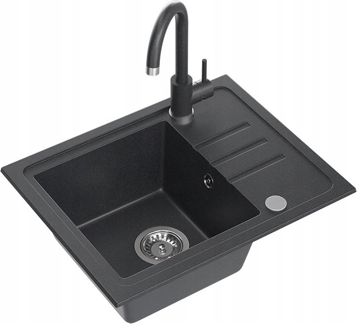 Zlewozmywak BEN 116 granitowy Black ze stalowym syfonem i zaślepką