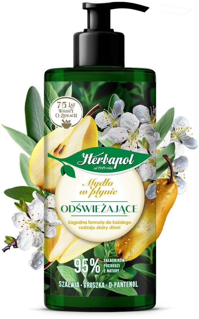HERBAPOL Mydło w płynie odświeżające Szałwia, Gruszka, D-pantenol 390 ml