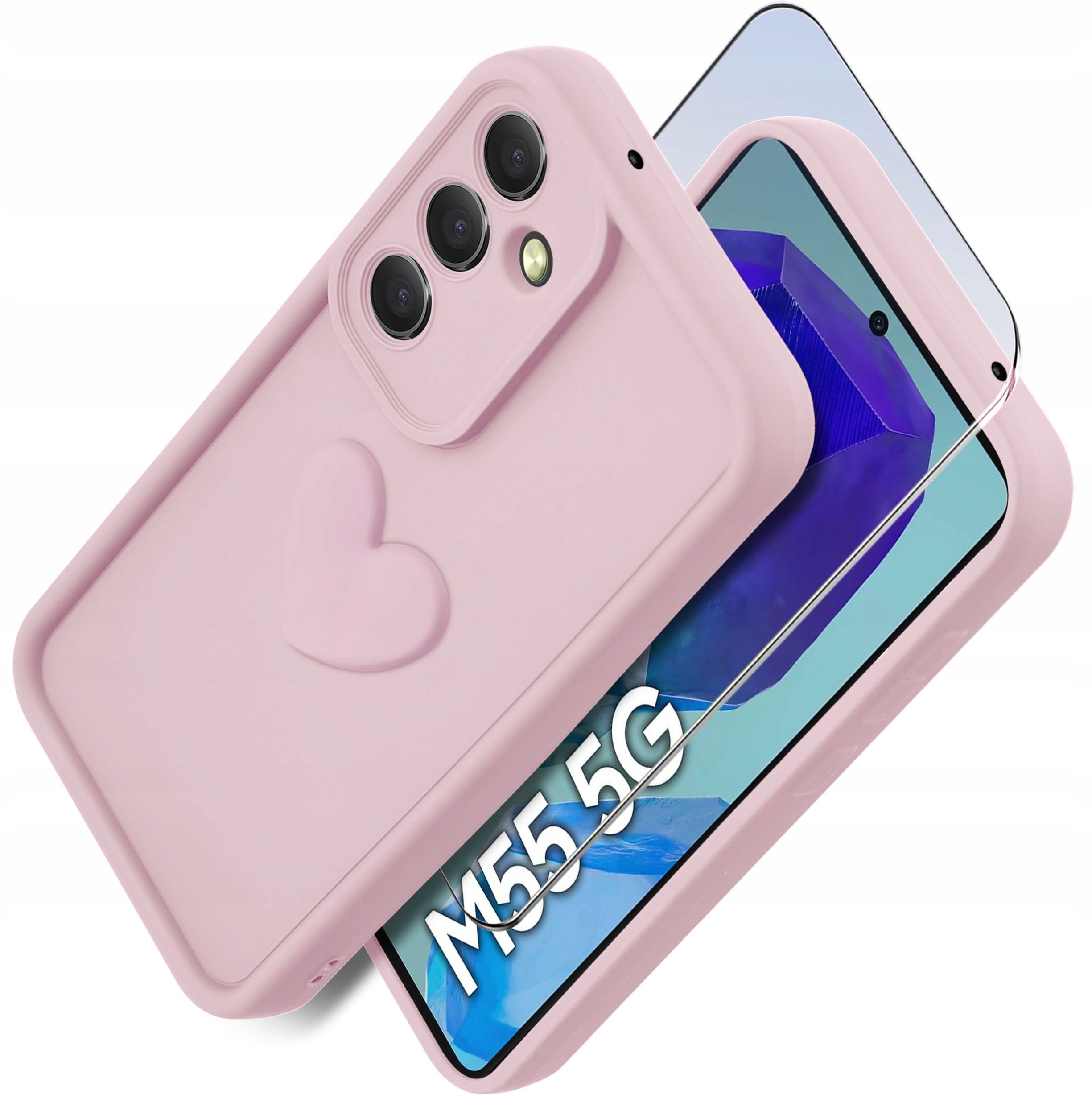Etui do Samsung M55 5G silikonowe MATOWE serce + Szkło ochronne na ekran 9H