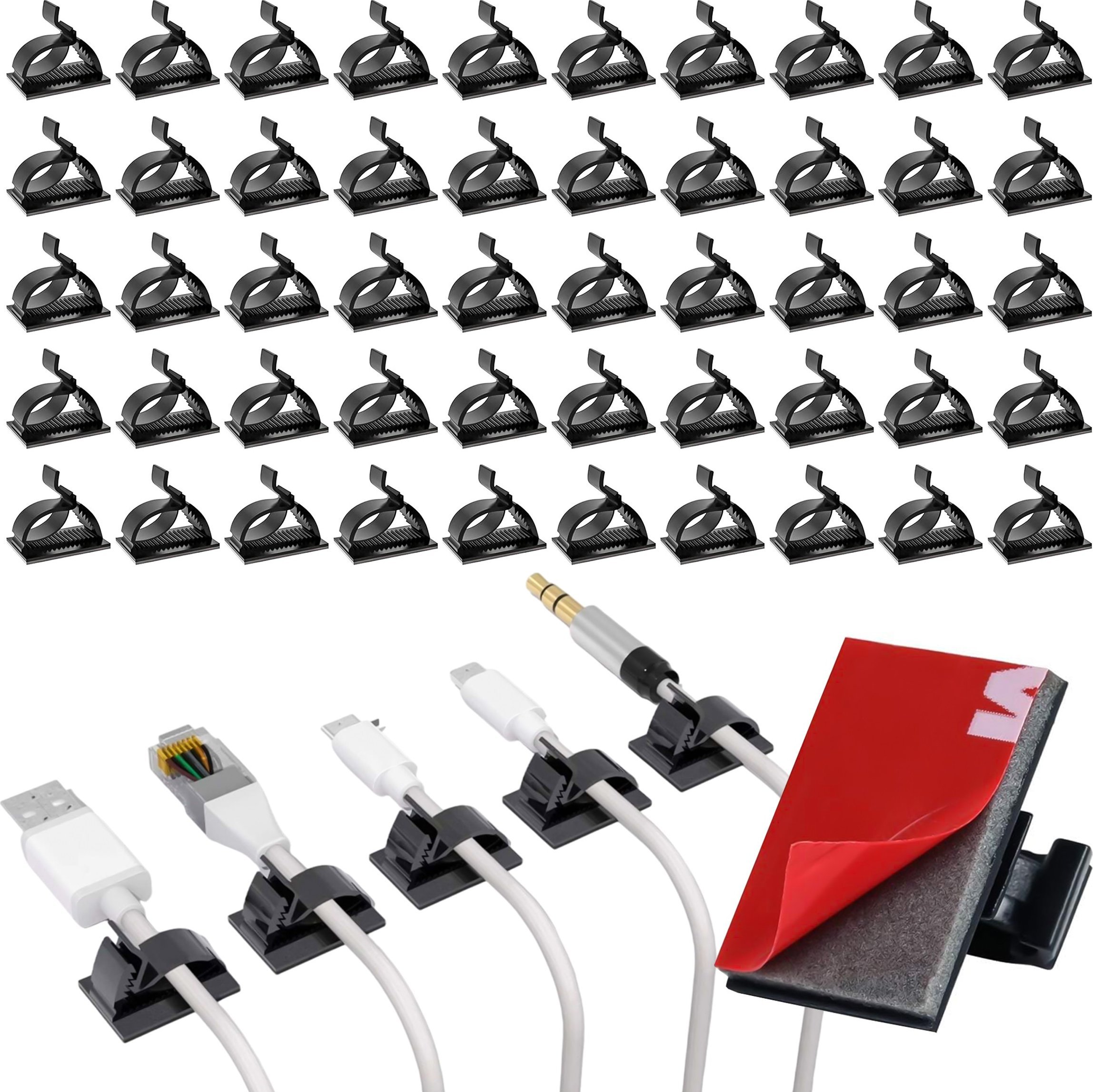 Organizer Alogy Samoprzylepne klipsy x50 Organizer biurkowy kabli organizery na kable przewody na blat biurko taśma 3M [50szt]