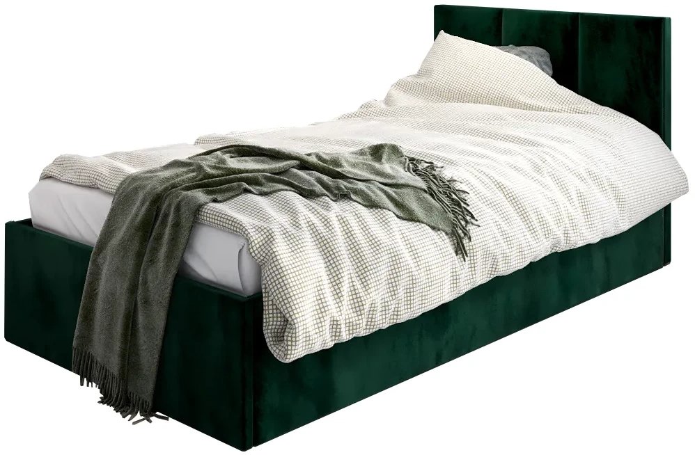 Łóżko młodzieżowe VIVO 100x200 zielone z tapicerowanym panelem i pojemnikiem na pościel MKPOL