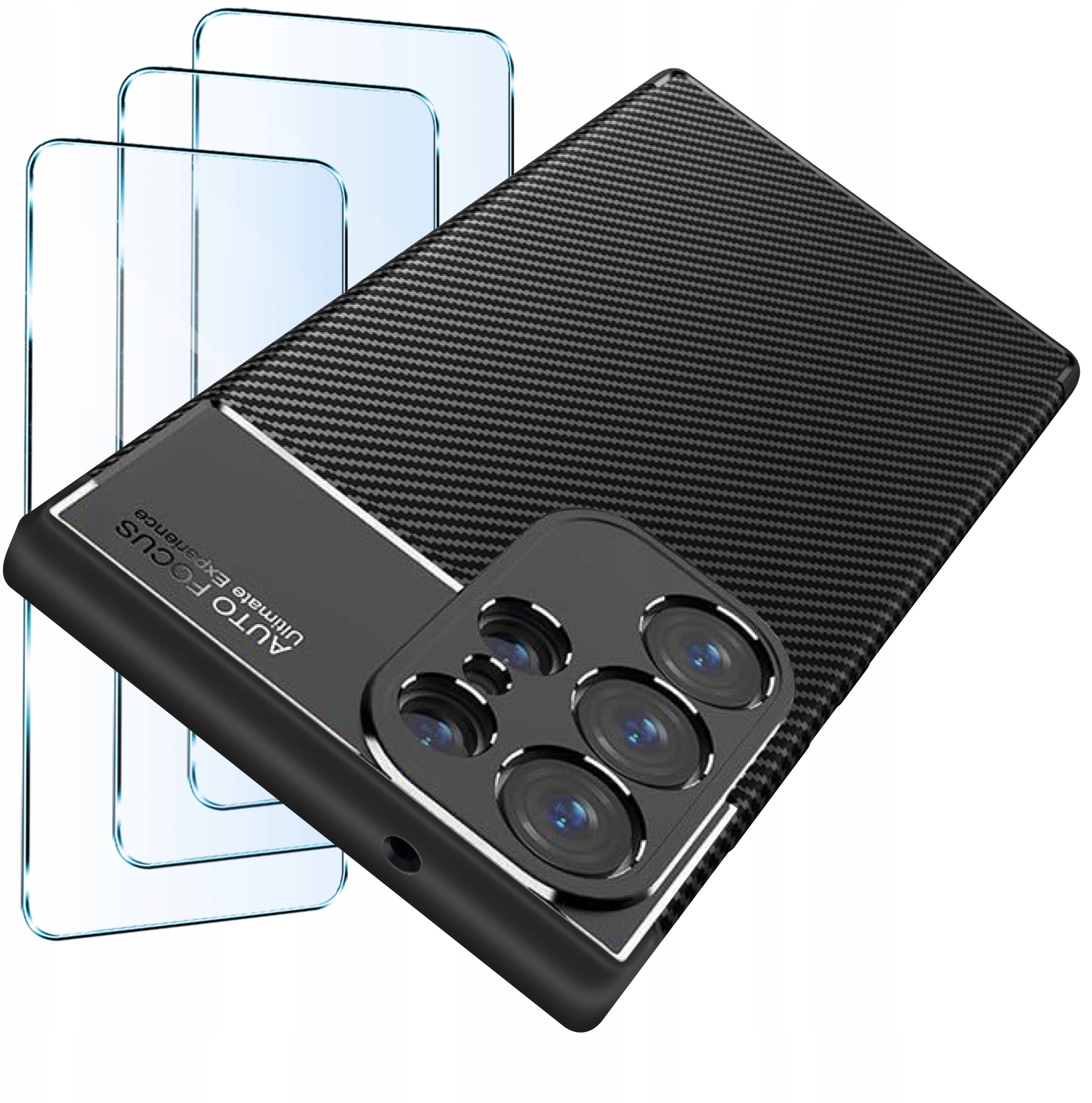 ZESTAW Etui do Samsung S25 Ultra Pancerne Carbon CASE + 3 SZTUKI SZKŁO