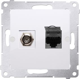 Kontakt-Simon Simon 54 Gniazdo antenowe i komputerowe typu F + RJ45 kat.6 białe (DASFRJ45.01/11)