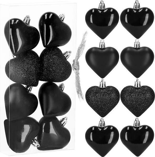 Springos Bombki choinkowe 8 szt. ozdoby świąteczne 7 cm serca, czarne UNIWERSALNY