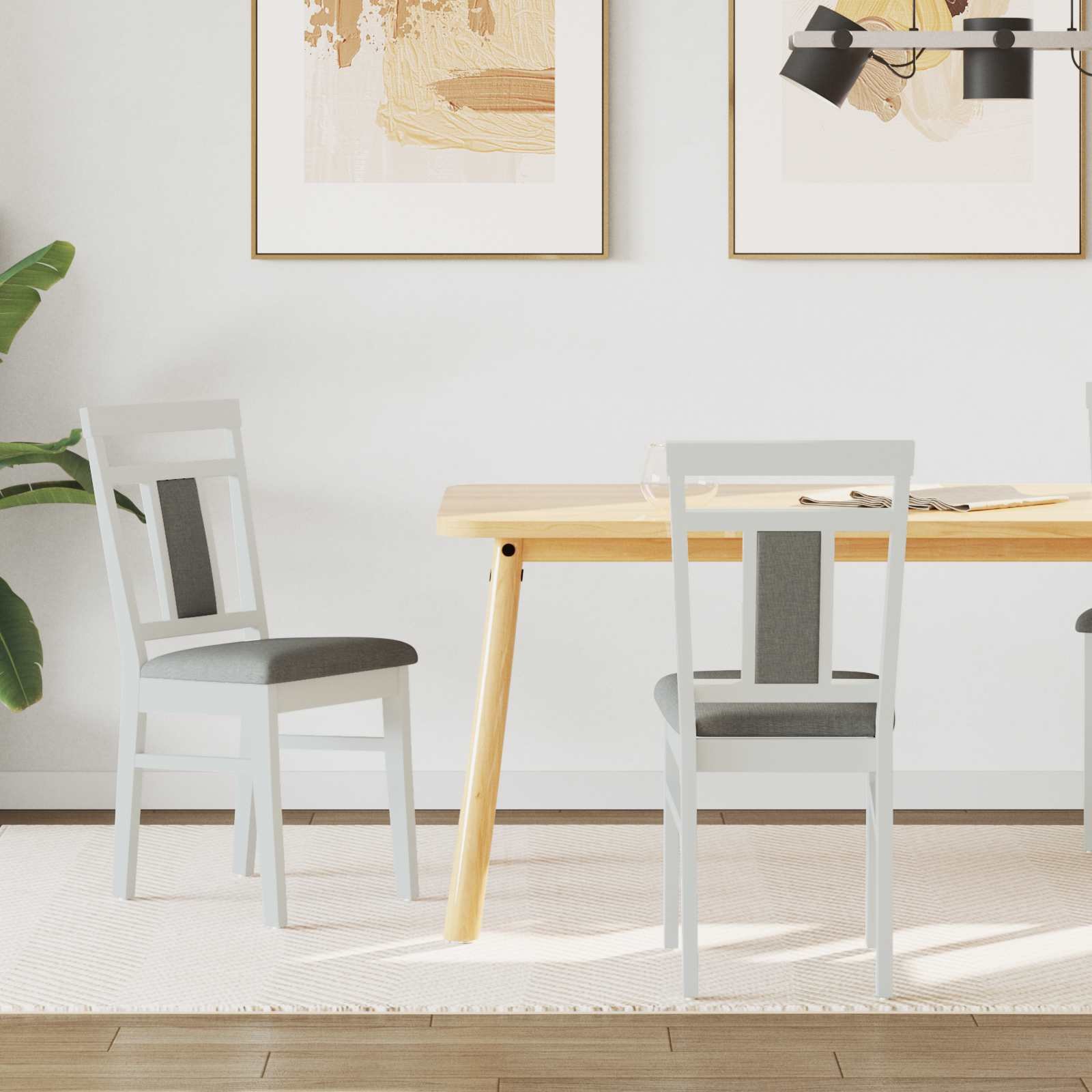 vidaXL Krzesło jadalniane 2 pcs Białe i szare krzesło z drewna gumowego