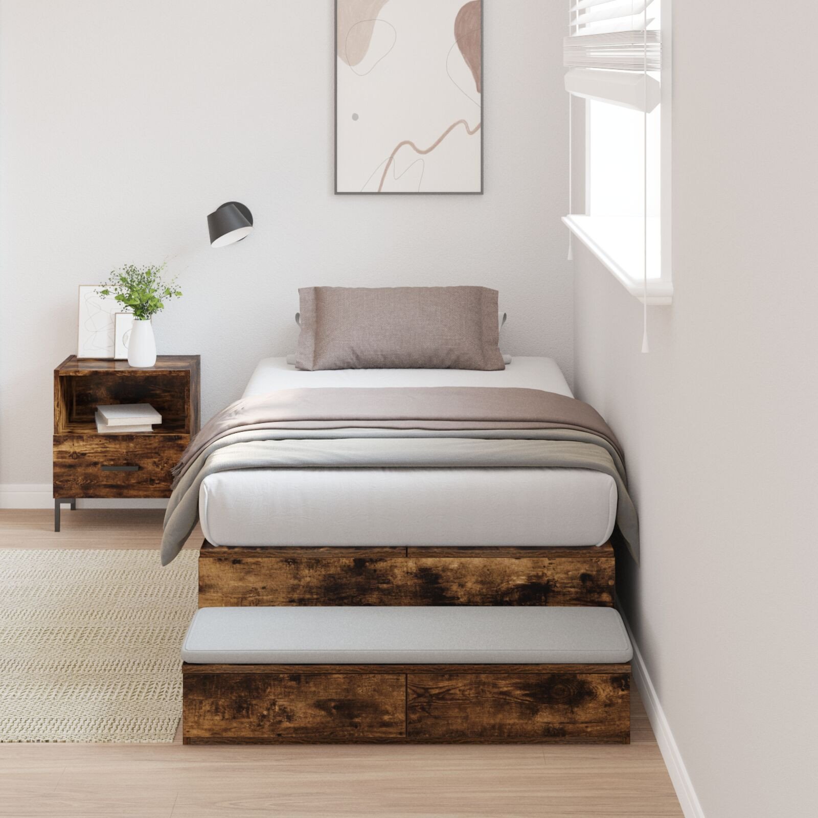 vidaXL Rama łóżka do przechowywania Dąb dymiony Materiał drewnopochodny