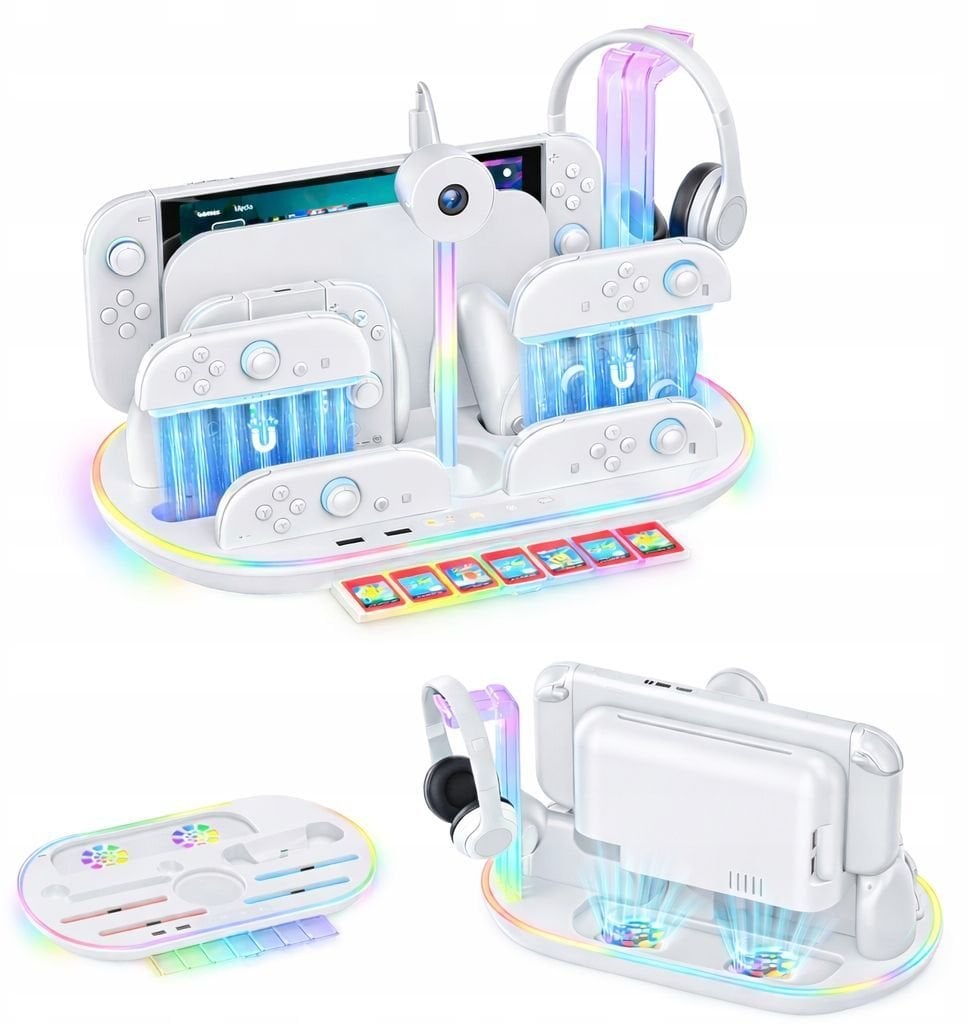 Stacja Ładująca Rgb + Organizer Do Nintendo Switch 2 Ns 2 Joy-con Pro Pad / Jys-ns2322-v1 / Biały