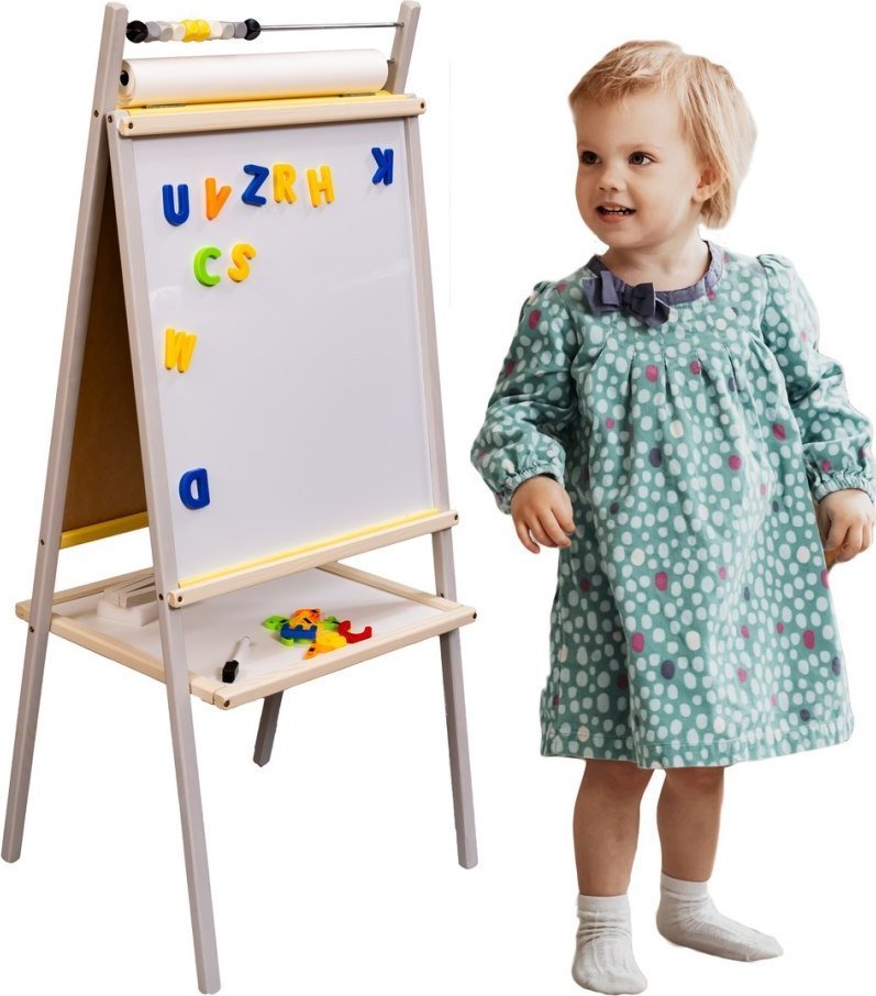 ExtraLink Tablica suchościeralna kredowa dwustronna z liczydłem półką szaropopielaty 45 x 40 x 100 cm