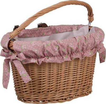 WickerPL Wiklinowy kosz rowerowy naturalny z obszyciem i skóranymi paskami 38x32 H24 cm