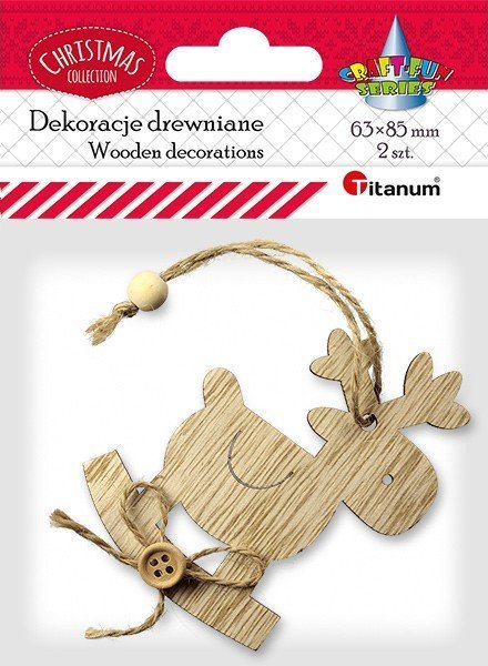 Titanum Drewniana zawieszka łoś na biegunach 63x85mm 2szt.Titanum Christmas