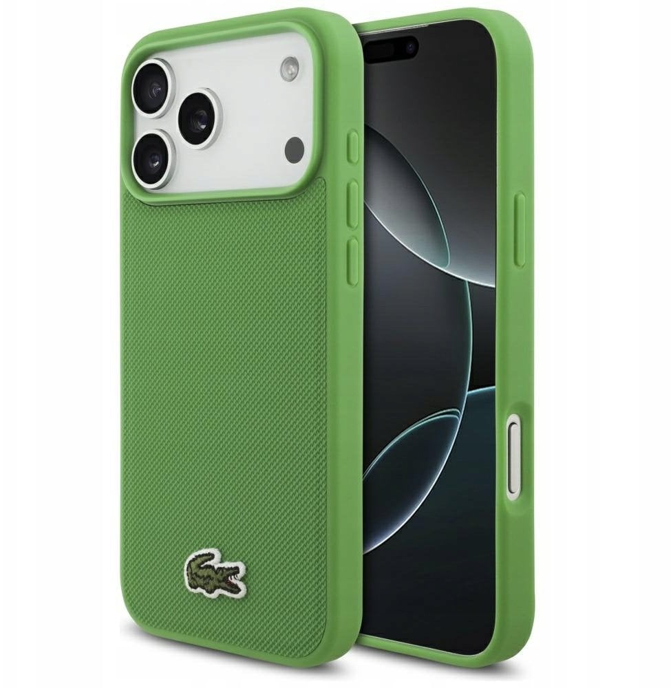 Etui Lacoste Iconic Petit Pique Woven Logo MagSafe do iPhone 17 Pro Max zielony