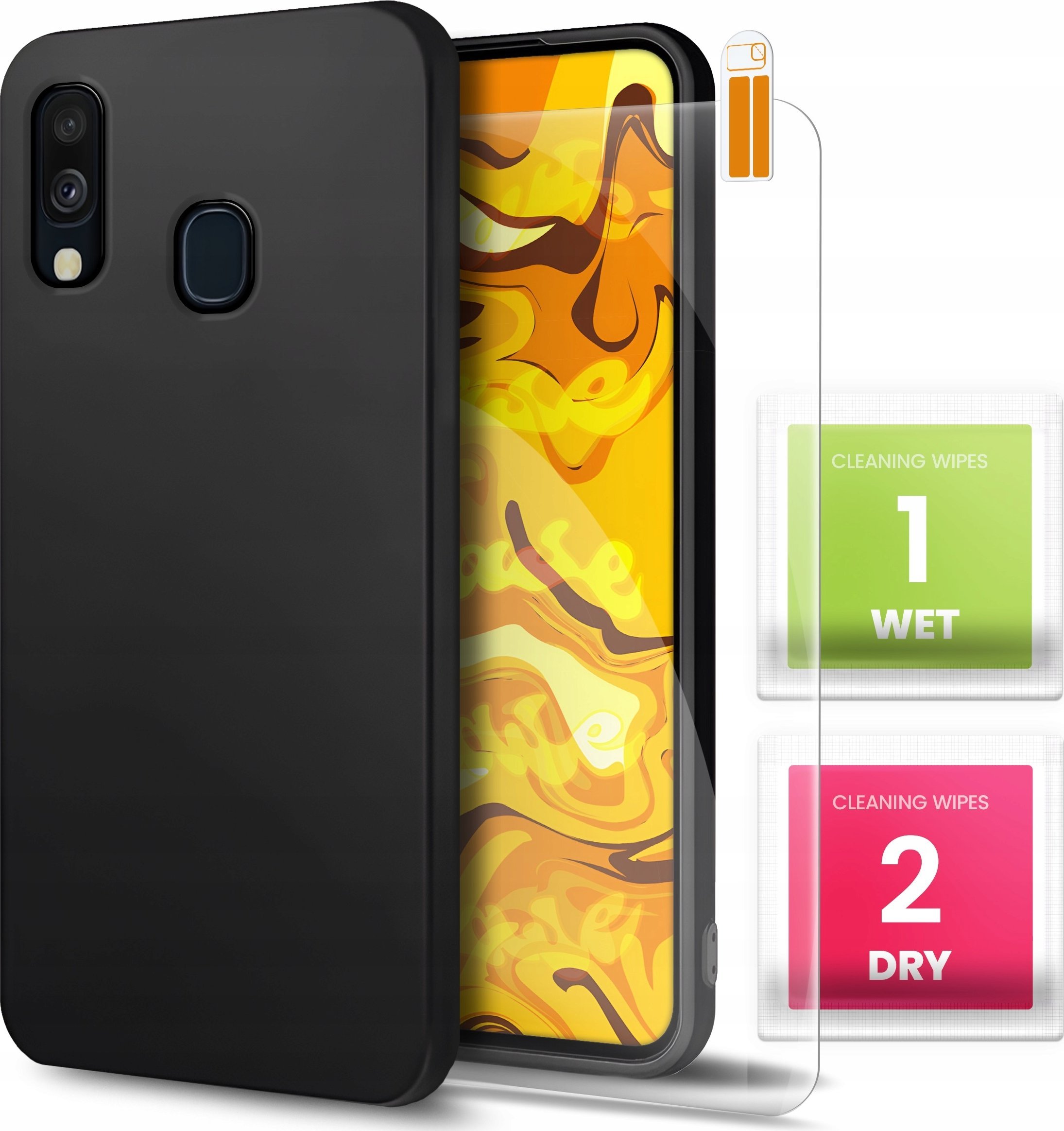 Hello Case Etui do Samsung Galaxy A40 (Czarne, Matowe, Obudowa Slim, Silikon) SZKŁO