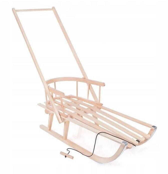 Sanki drewniane z pchaczem oparcie + sznurek