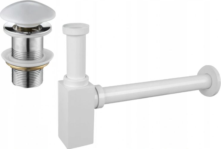 Syfon Mexen Mexen półsyfon umywalkowy kwadratowy z korkiem ceramicznym klik-klak, bez przelewu, biały - 7991060-25