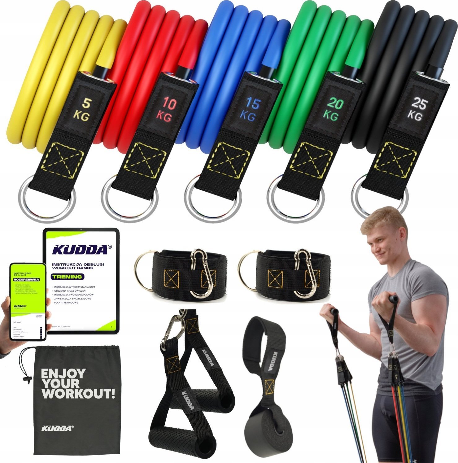 KUDDA ZESTAW 5 GUM OPOROWYCH DO ĆWICZEŃ gumy WORKOUT BANDS FITNESS WYSOKA JAKOŚĆ