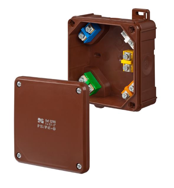 Elektro-Plast Puszka natynkowa 2K 98 x 98 x 46mm 5 x 2,5mm2 IP55/IP65 brązowa (0290-61)