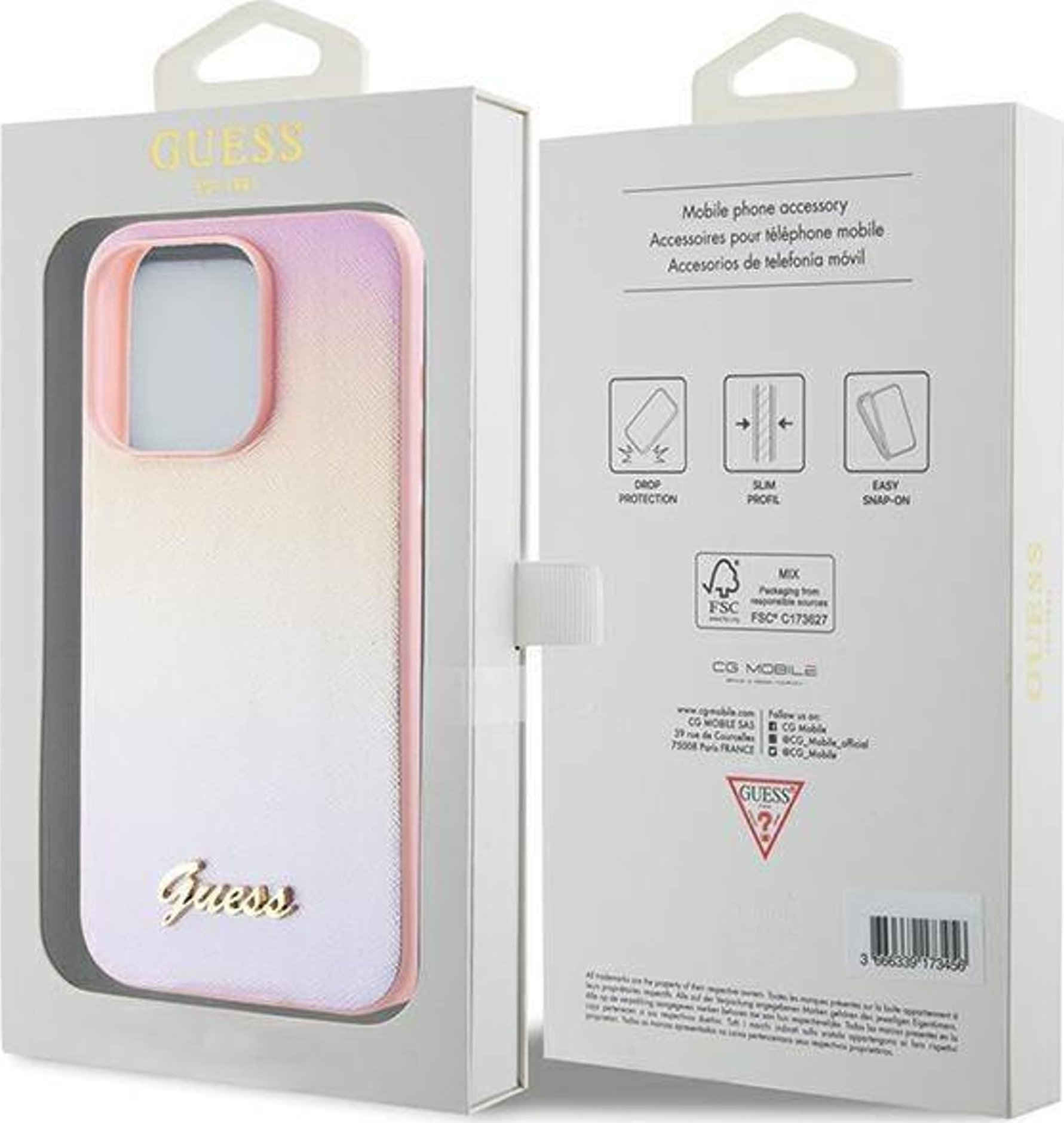 Guess GUHCP15LPSAIRSP iPhone 15 Pro 6.1" różowy/pink hardcase Saffiano Iridescent Script