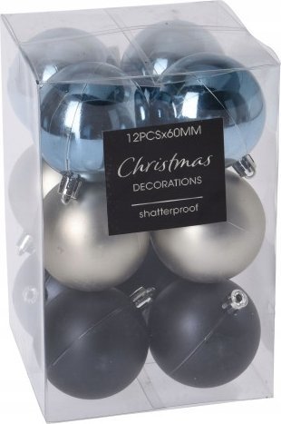 Koopman Bombki na choinkę niebieskie nietłukące zestaw 12 sztuk 6 cm