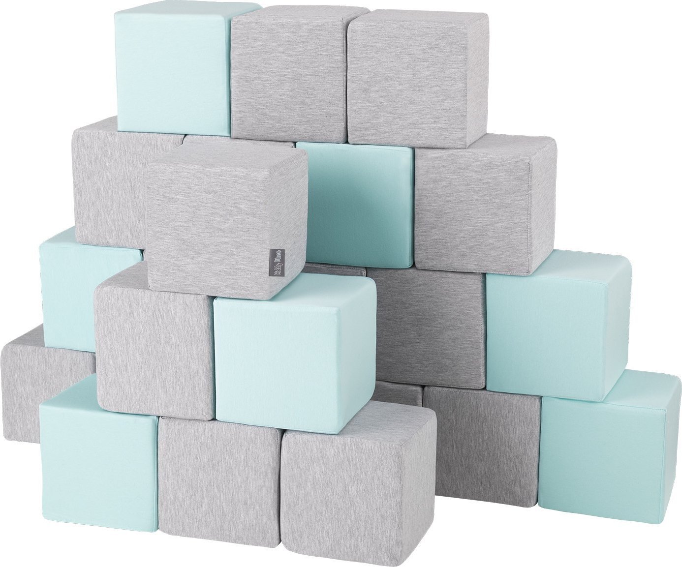 KiddyMoon Miękkie klocki 14cm sześciany: jasnoszary-miętowy 24 Zabawka klocki z pianki