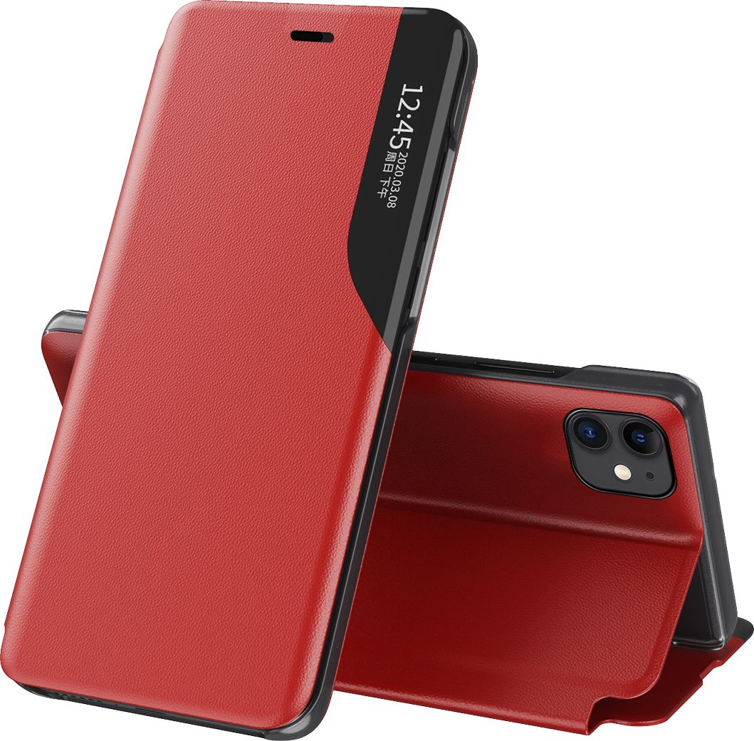 Hurtel Eco* Leather View Case elegancki futerał etui z klapką i funkcją podstawki iPhone 13 Pro czerwony