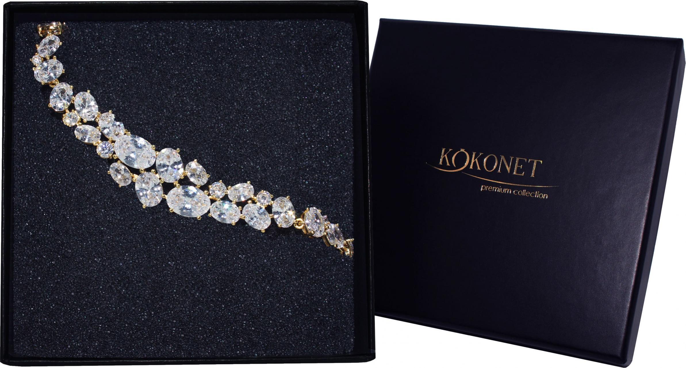 KOKONET Bransoletka ślubna okazała bogata 18K pozłacana