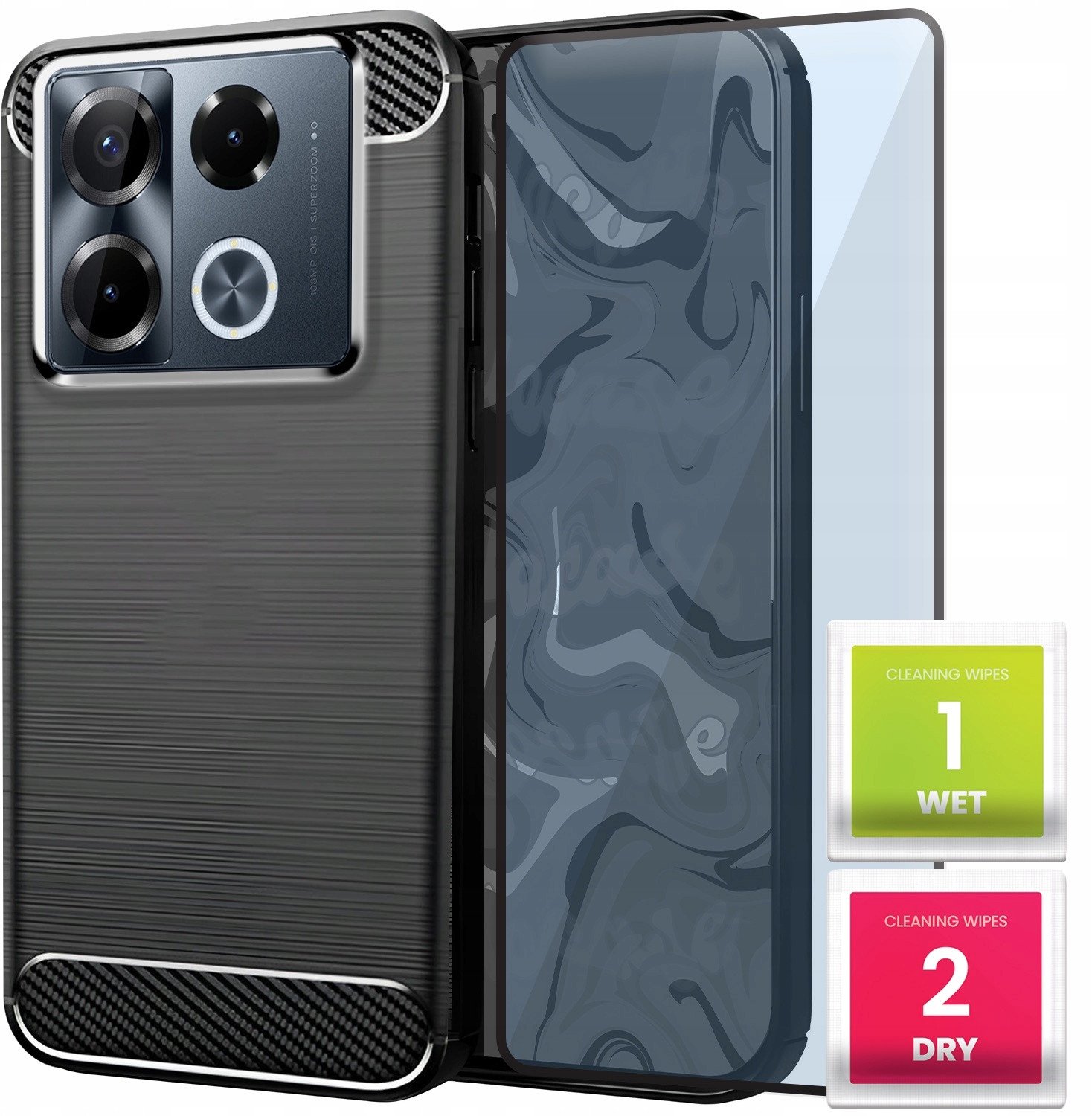 Etui do Infinix Note 40 Pro 4G (Czarne, Karbon, Pancerne, Case) Szkło 9H