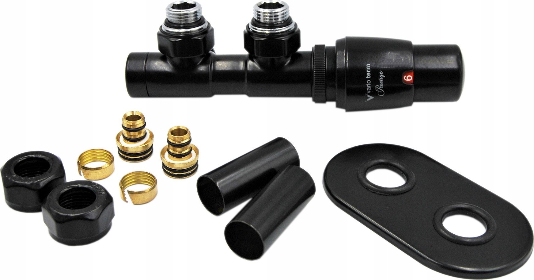 Vario Term Zestaw instalacyjny ALL IN ONE, TWINS kąt. prawy, czarny mat (pex)