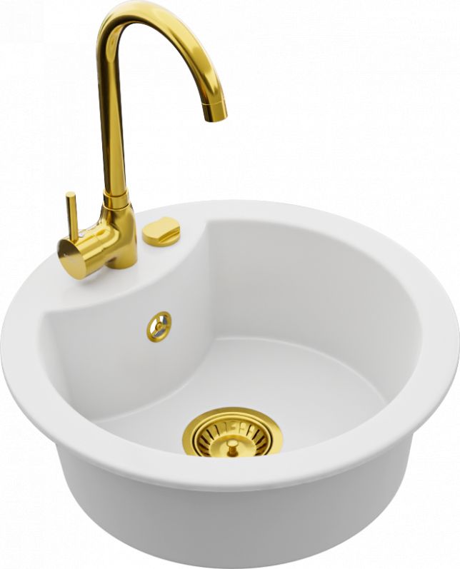 Zlewozmywak Mexen Mexen Diego zlewozmywak granitowy 1-komorowy z baterią kuchenną Telma, biały - 6512-20-670200-50