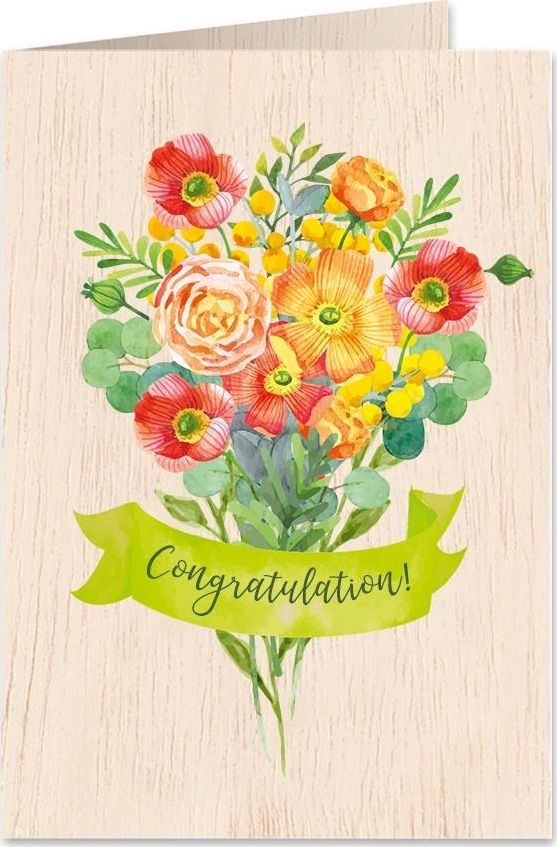 Cozywood Karnet drewniany C6 + koperta Gratulacje