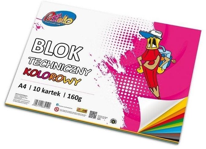 Colorino Blok techniczny A4 160g kolorowy 10 kartek