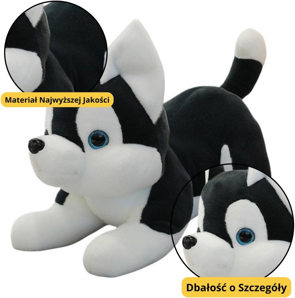 Pluszowa Maskotka Przytulanka Piesek Husky Czarno-Biały 30cm