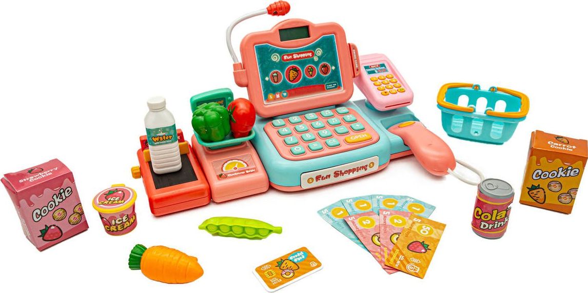 KIK Kasa fiskalna edukacyjna sklepowa mikrofon waga czytnik akcesoria