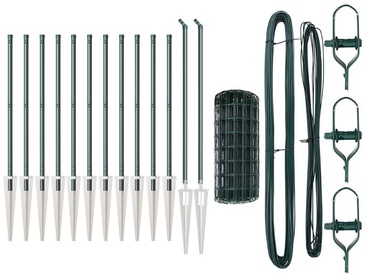 vidaXL Płot Euro z 13 słupkami ostrymi 0.6x25 m Stal ocynkowana Zielona