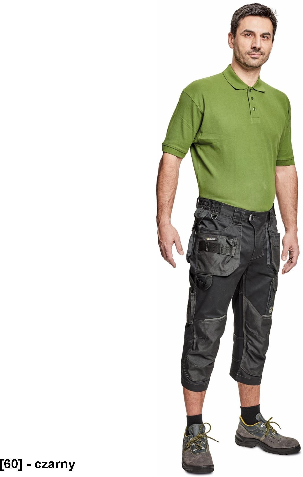 DAYBORO spodnie 3/4 - męskie spodnie 3/4 robocze, odblaskowe elementy, 100 % TRIFIBETEX - czarny 60