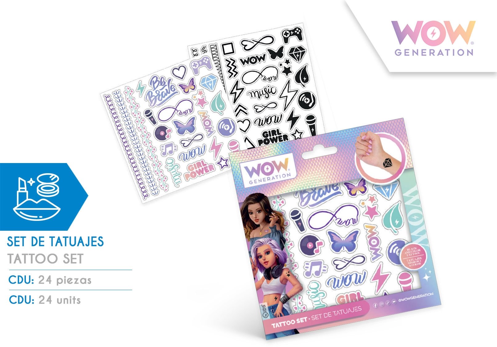 Tatuaże kolorowe i czarno-białe zestaw 50szt WOW 00016 Kids Euroswan