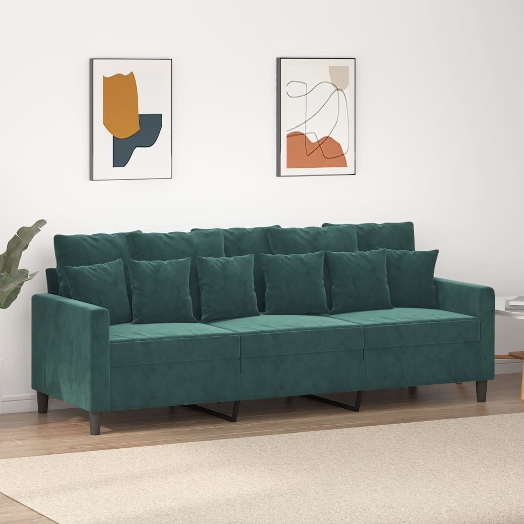 vidaXL Sofa 3-osobowa, ciemnozielony, 180 cm, obita aksamitem