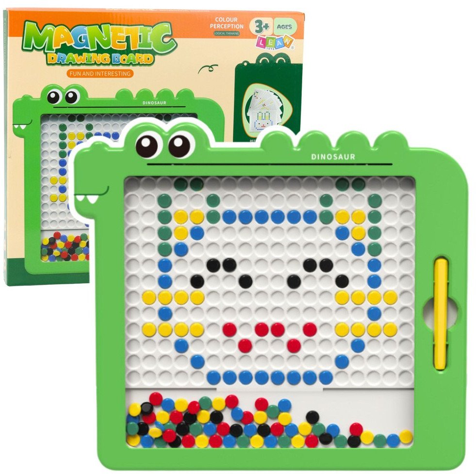 LeanToys Tablica Magnetyczna Układanka Mozaika Dinozaur Zielony Karty 20 Wzorów