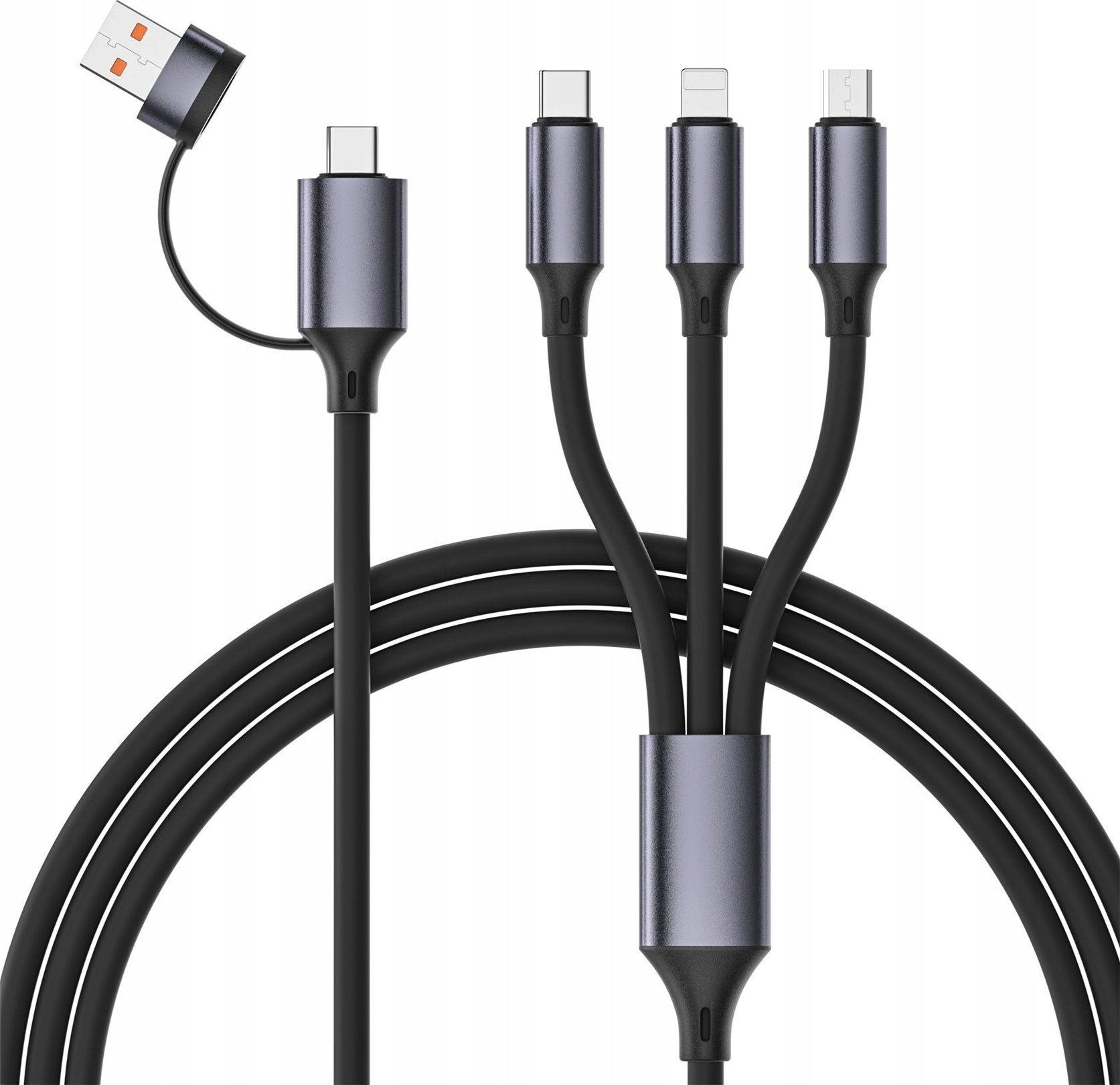 Kabel USB Gembird USB-A + USB-C - USB-C + microUSB + Lightning 1.5 m Czarno-srebrny (CC-USB2S-ACM31-1.5M)