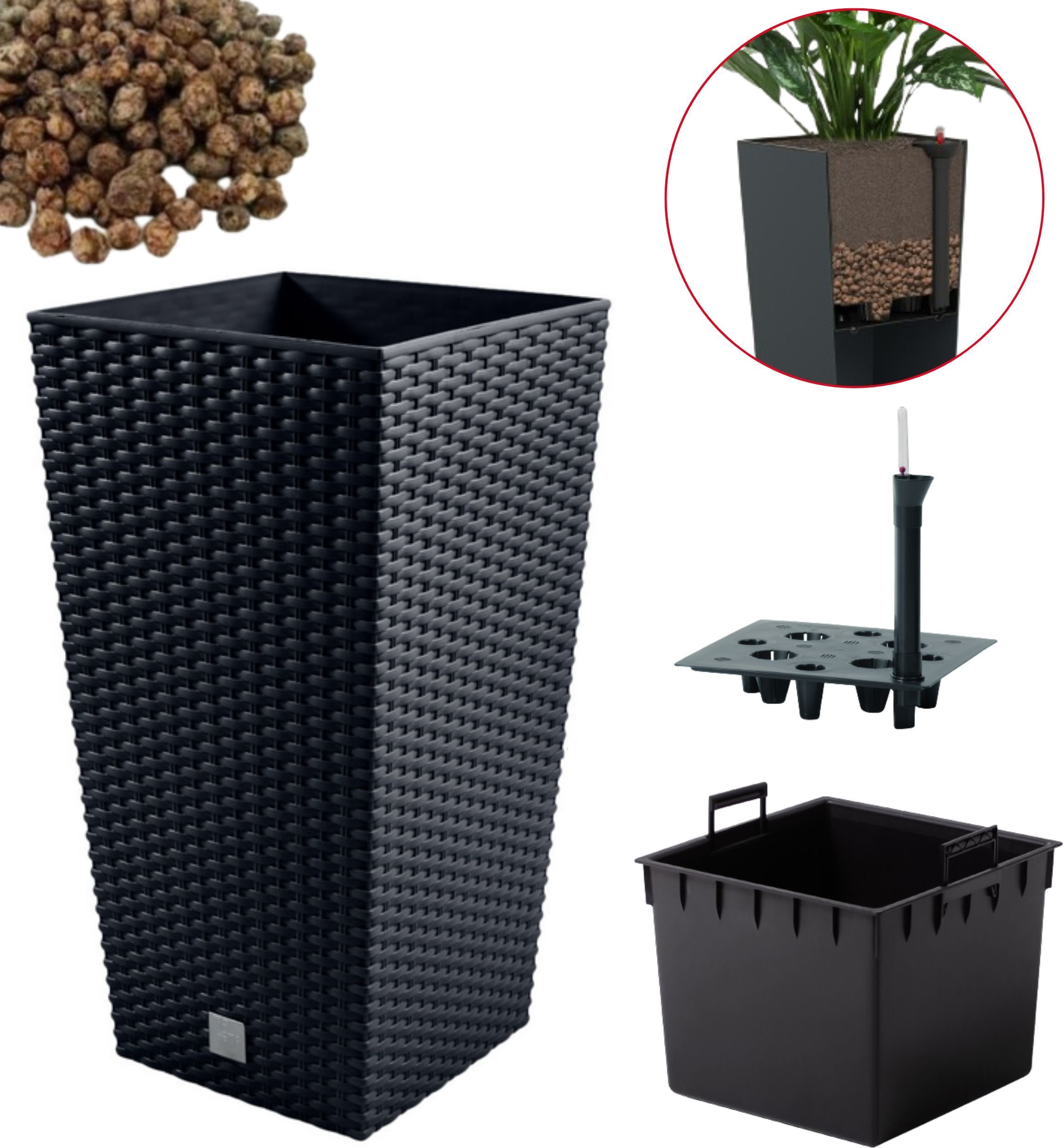 Prosperplast Doniczka DRTS265 + wkład, nawadniacz, keramzyt 2l Zestaw