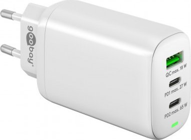 Ładowarka Goobay Wieloportowa szybka ładowarka USB-C PD 3-portowa (65 W) biały