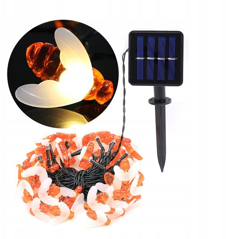 Lampki SOLARNE Ogrodowe KOMPLET 5 metrów 20 LED Pszczoły PSZCZÓŁKI Zimne