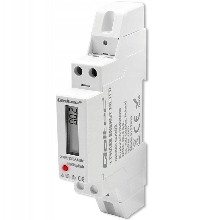 Jednofazowy elektroniczny licznik | miernik zużycia energii na szynę DIN | 230V | 30A | LCD | 1P