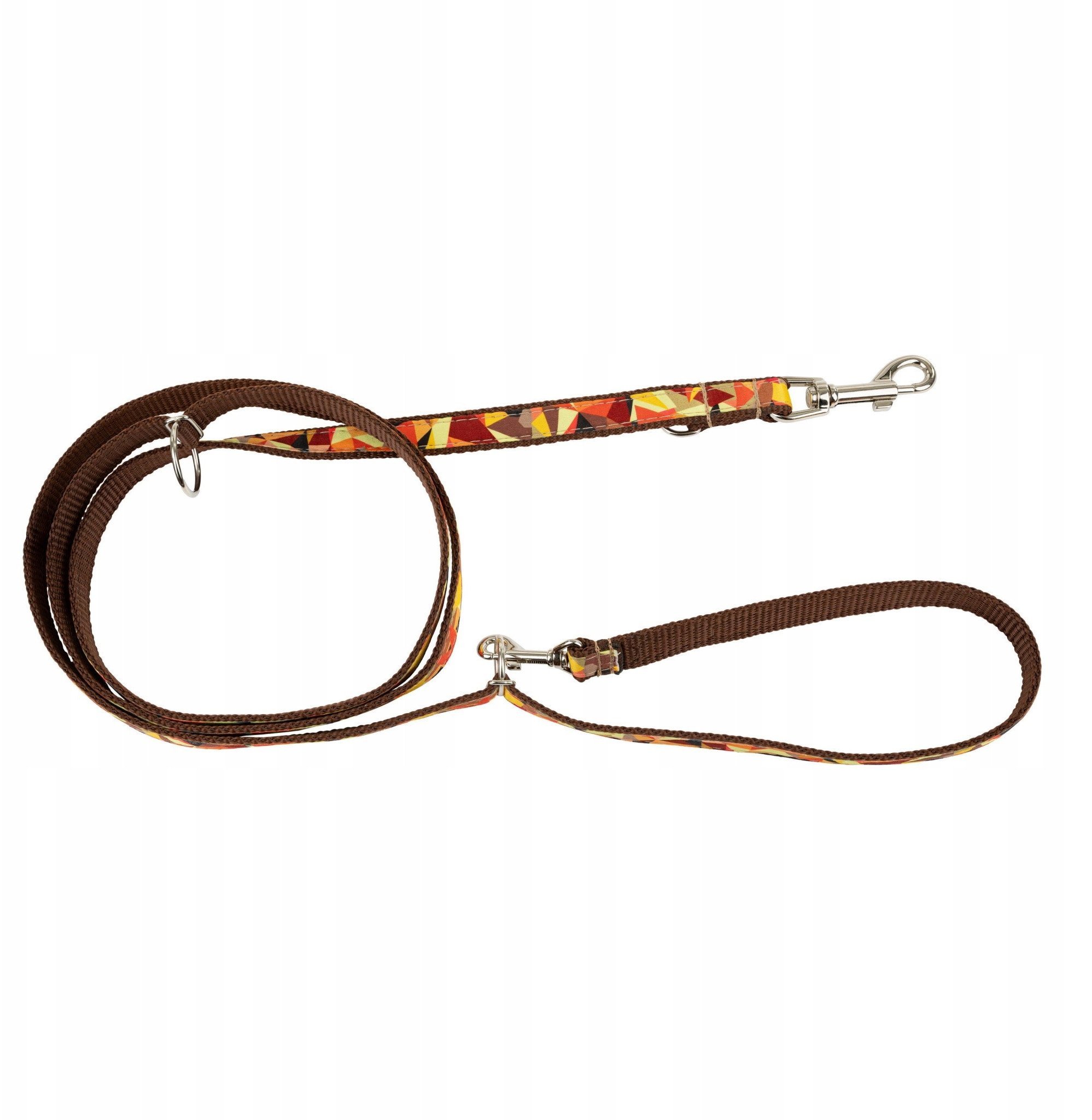 Smycz dla psa, wz�r jesie�, regulowana, ta�ma, 16MM/220CM br�zowa