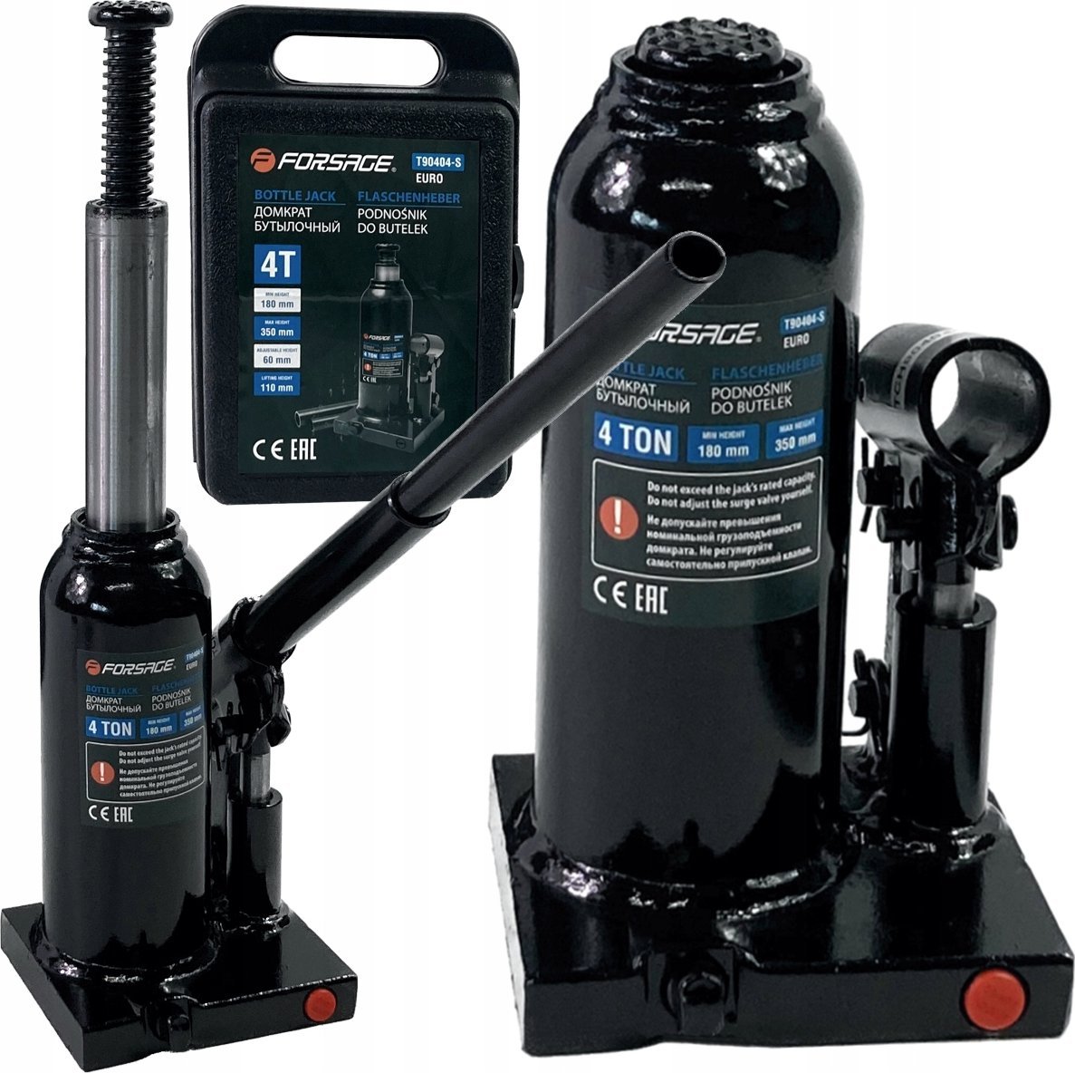 Forsage Lewarek hydrauliczny 4t z zaworem (h min 180mm, h max 340mm) w walizce