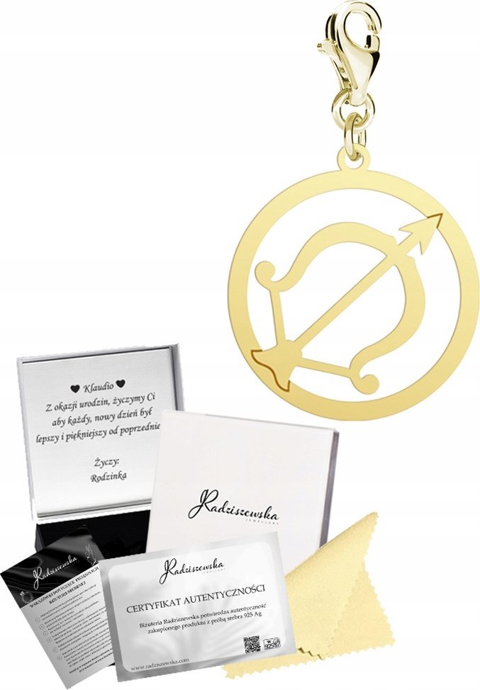 Radziszewska Jewellery Charms Złoty Zodiak Strzelec Znak Zodiaku 925 Prezent Kobieta DEDYKACJA