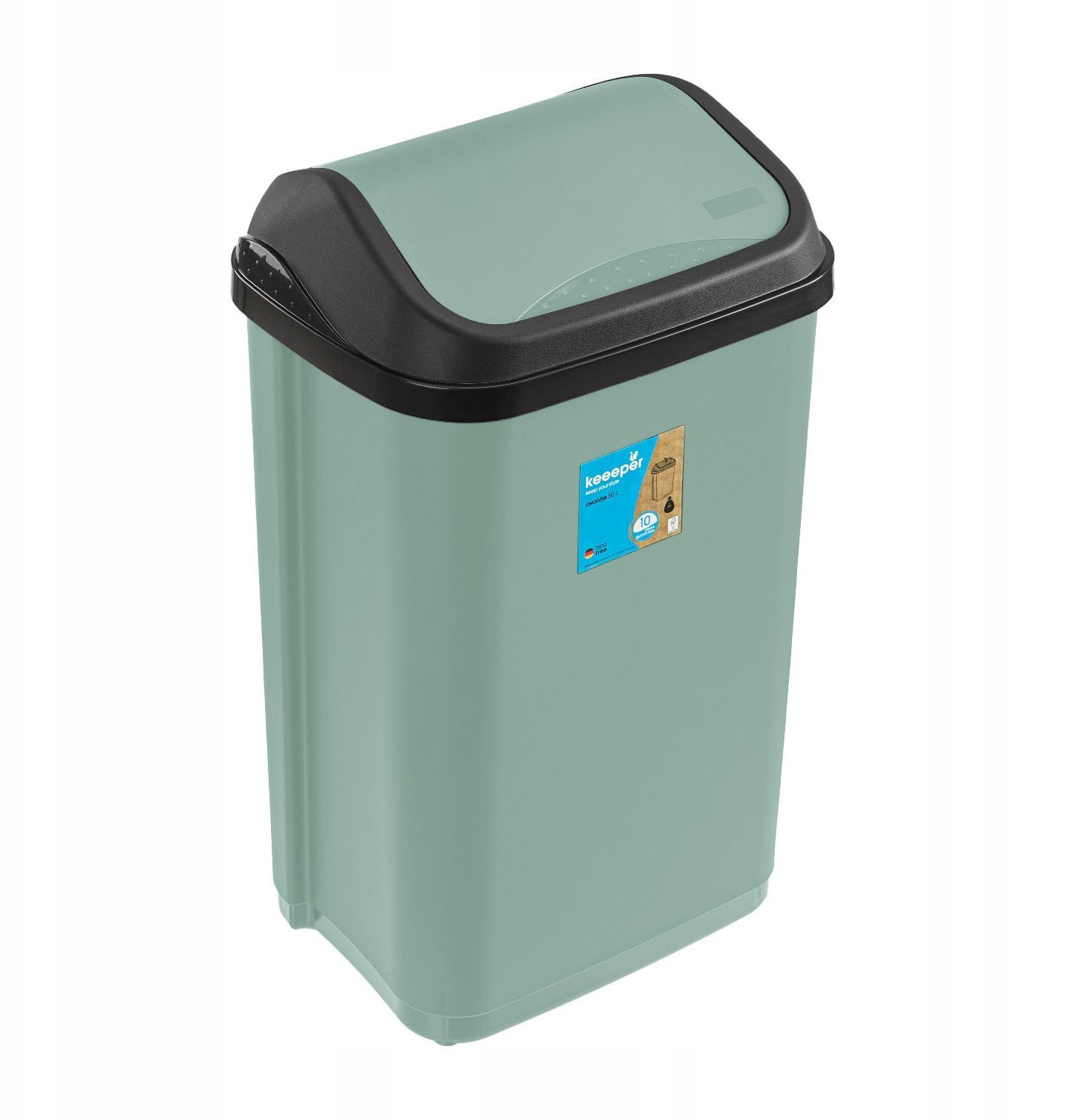 Waste bin with swivel lid 50L Swantje 38 5x29x66cm green 4052396104745
