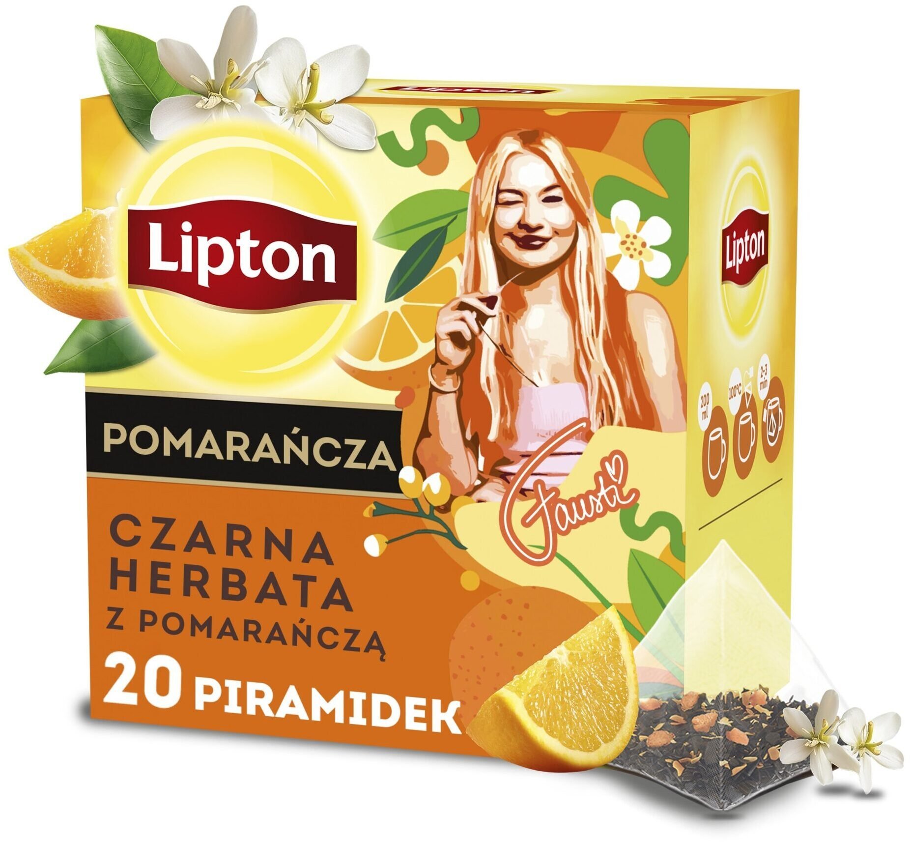 Lipton Czarna herbata z pomarańczą 20 piramidek - Edycja specjalna Fausti